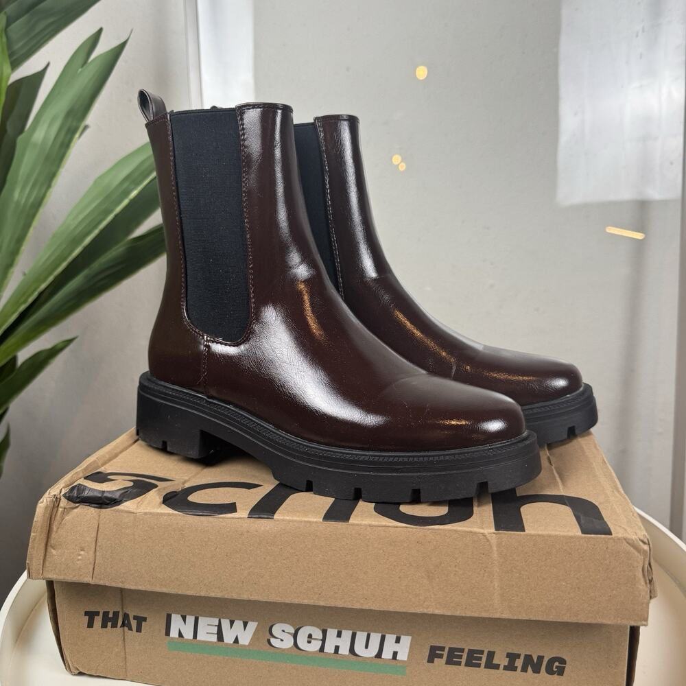 Girly Grunge Whimsigoth Dark Academia‎ Schuh Chunky Chelsea Boot Burgundy 8 NEW